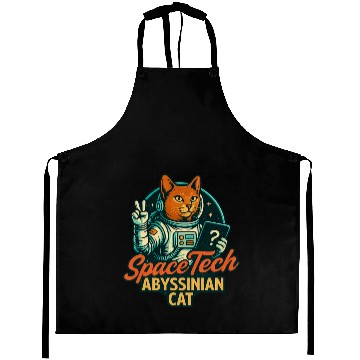 Discover Abyssinian Cat in Space Tech Style Aprons