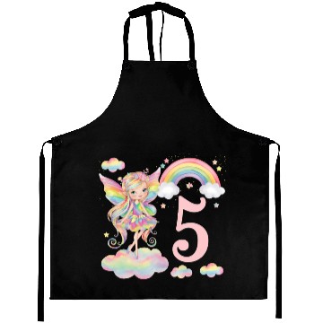 Discover Magical Rainbow Fairy Elf 5th Birthday Girl Aprons