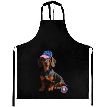 Discover Dachshund dog baseball lover us flag Aprons