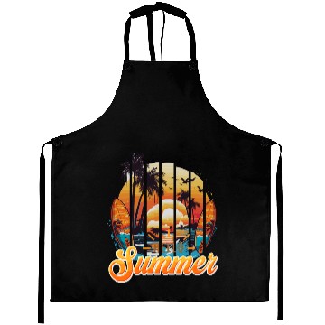 Discover Sunset Beach Surfer Vacation Scene Aprons