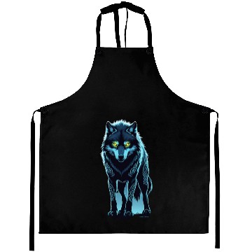 Discover Tribal Night Wolf with Glowing Eyes Aprons