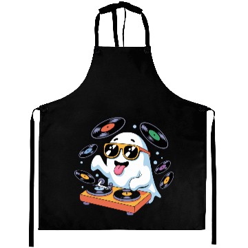 Discover Retro Ghost DJ With Vinyl Records Aprons