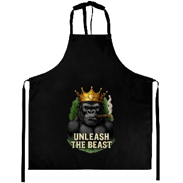 Discover Alpha Gorilla King Smoking Crowned Ape Design Aprons