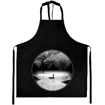 Discover Fisherman in a tranquil natural setting – silhouet Aprons