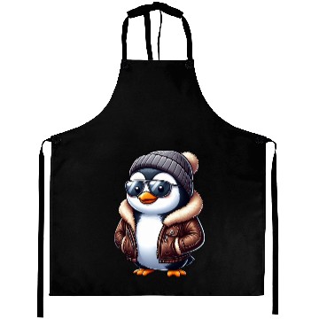 Discover Cool penguin with sunglasses hat leather jacket Aprons
