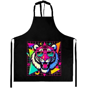 Discover Cool Retro Tiger with Neon Sunglasses  Aprons