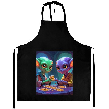 Discover 2 ALIENS PLAYING CARDS AND HAVING FUN 3 Aprons