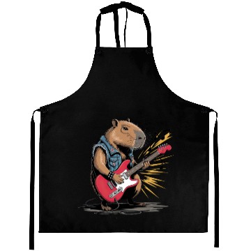 Discover Cool Capybara Playing Electric Guitar Aprons