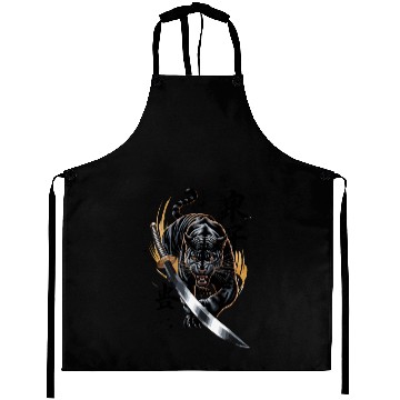 Discover Fierce Black Panther With Samurai Sword Aprons
