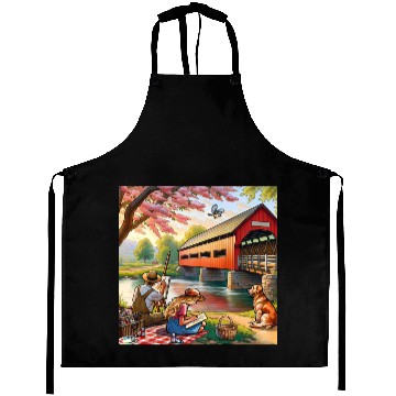 Discover Rustic Countryside Painting Scene Aprons