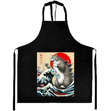 Discover Catzilla Cat Japanese Art Funny Cat Aprons