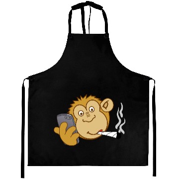 Discover Monkey with Phone and Joint – Modern Addiction Aprons