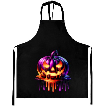 Discover Neon Dripping Pumpkin Halloween Design Aprons