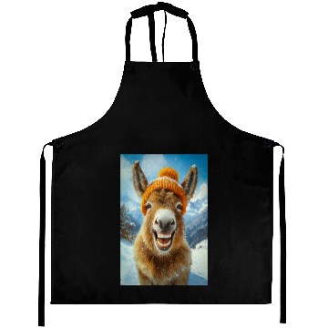 Discover Smiling Donkey in Winter Hat Aprons