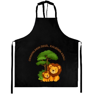 Discover Joyful Lion and Cub Under Green Tree Aprons