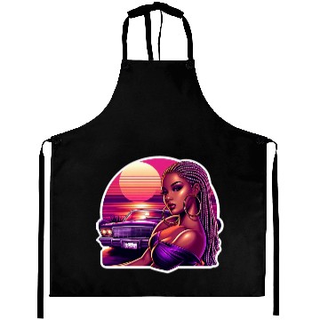 Discover Vivid Retro Sunset Portrait with Classic Car Aprons