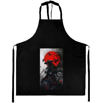 Discover Dark Samurai with Crimson Moon Aprons