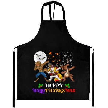 Discover Happy Hallothanksmas Dabbing werewolf Unicorn Deer Aprons