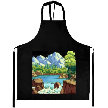 Discover Serene Mountain River Landscape Aprons