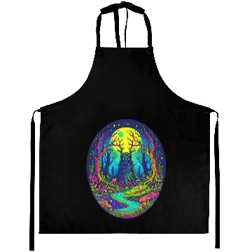 Discover Psychedelic Forest Spirit – Glowing Tree Guardian Aprons