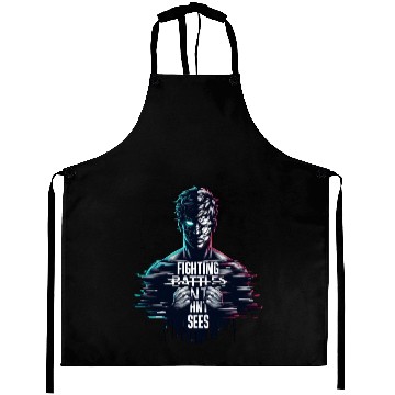 Discover Neon Glitch Cyberpunk Hero Design Aprons