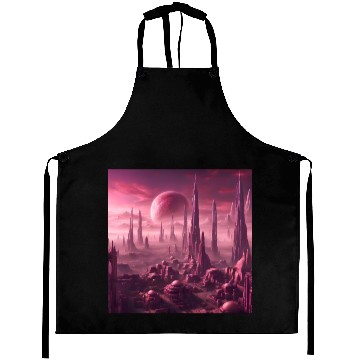 Discover Futuristic Alien Skyline in Pink Hues Aprons