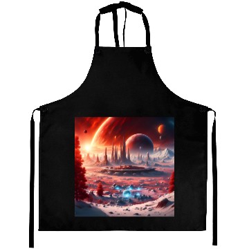 Discover Futuristic Alien Planet Landscape Aprons