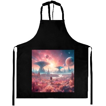 Discover Alien Planet Explorer in Surreal Landscape Aprons
