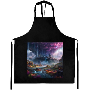 Discover Alien Planet: Fantasy Mountain Cityscape Aprons