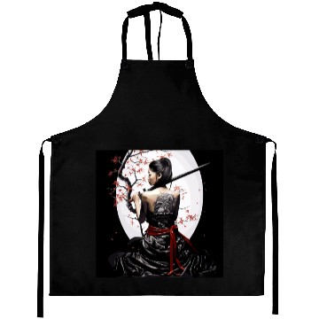 Discover Samurai Serenity: Woman with Sword Under Cherry Aprons