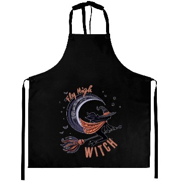 Discover Halloween-Witch-On-Broom–Zentangle-3D-Paper-Design Aprons