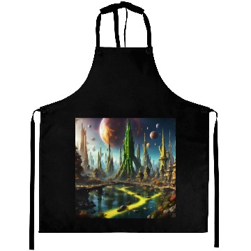 Discover Alien World / Futuristic Sci-Fi Cityscape Aprons