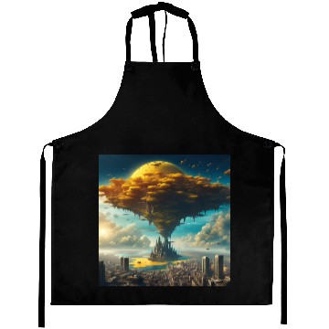 Discover Sci-Fi Alien City: Floating Planet Twilight Scene Aprons