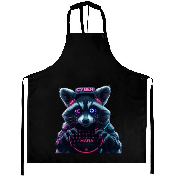 Discover Cyber Raccoon with Neon Mafia Theme Aprons