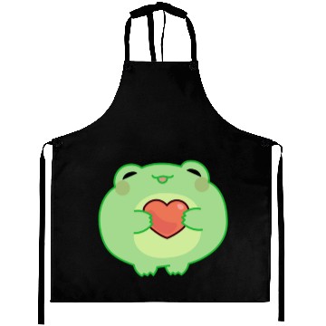 Discover Green Frog Holds a Heart Sticker Aprons
