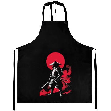 Discover Samurai Warrior with Red Sun Backdrop Aprons