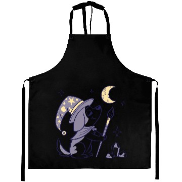 Discover Mystical Moon Wizard Illustration Aprons