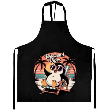 Discover Chill Penguin Weekend Vibes Aprons