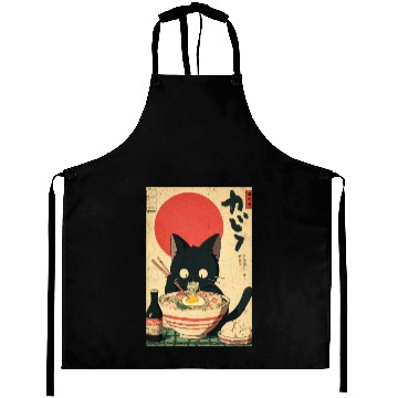 Discover Ramen Cat Retro Poster Aprons