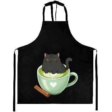 Discover Charming Cat in Green Matcha Cup Aprons