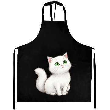 Discover Elegant White Cat with Green Eyes Aprons