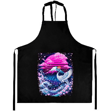 Discover Neon Sakura Crane & Mount Fuji Scene Aprons