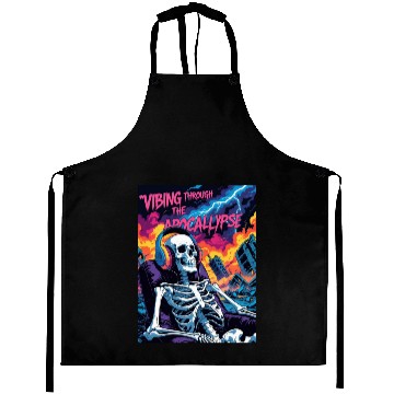 Discover Vibrant Skeleton Amidst Stormy Apocalypse Aprons