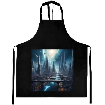Discover Magic City with Skyscraper Sci-Fi Alien Planet Aprons