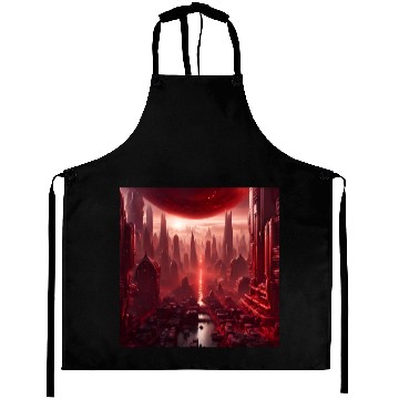 Discover Red Megapolis City On Alien Planet Sci-Fi Topic Aprons