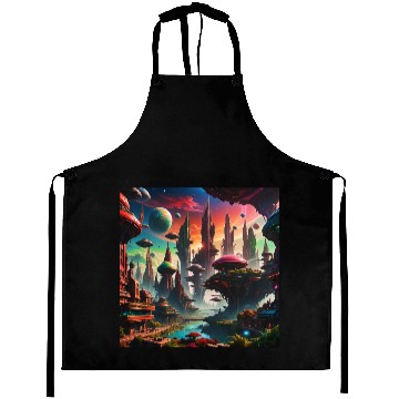 Discover Future Alien Cityscape Ufo Different Planet View Aprons