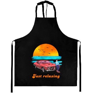 Discover Just Relaxing – Vintage Sunset Car Vibes Aprons