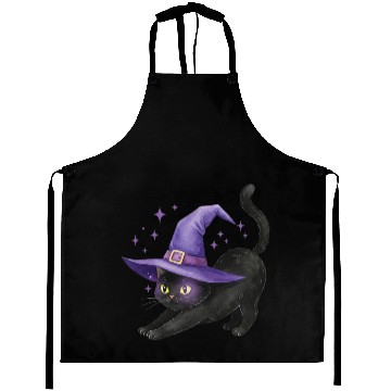 Discover Enchanted Black Cat Witch Hat Design Aprons