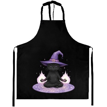 Discover Whimsical Black Cat Wizard Design Aprons
