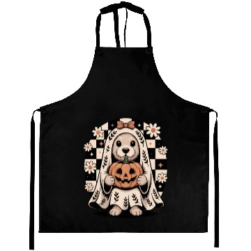 Discover Boho Ghost Dog Halloween Gift with Flowers Aprons